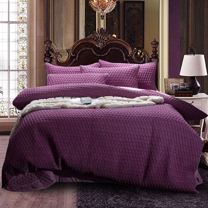 Purple Silver Imitation Silk Fold Luxury Bedding Sets Queen King Size Duvet Cover Set Coon Thick Bedspread Set Pillowcase Kids Bedding Sets Bedding