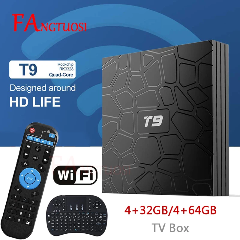 

FANGTUOSI T9 TV Box Android 8.1 4GB 32GB 64GB Smart TV Rockchip RK3328 1080P H.265 4K Google Play Netflix Youtube media player