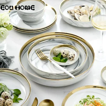 8pce/set Nordic Ceramic Dinnerware Sets Gold Inlay Marble Household Tableware Rice Soup Bowl Dinner Plate Dessert Steak Dish
8pce/set Nordic Ceramic Dinnerware Sets Gold Inlay Marble Household Tableware Rice Soup Bowl Dinner Plate Dessert Steak Dish