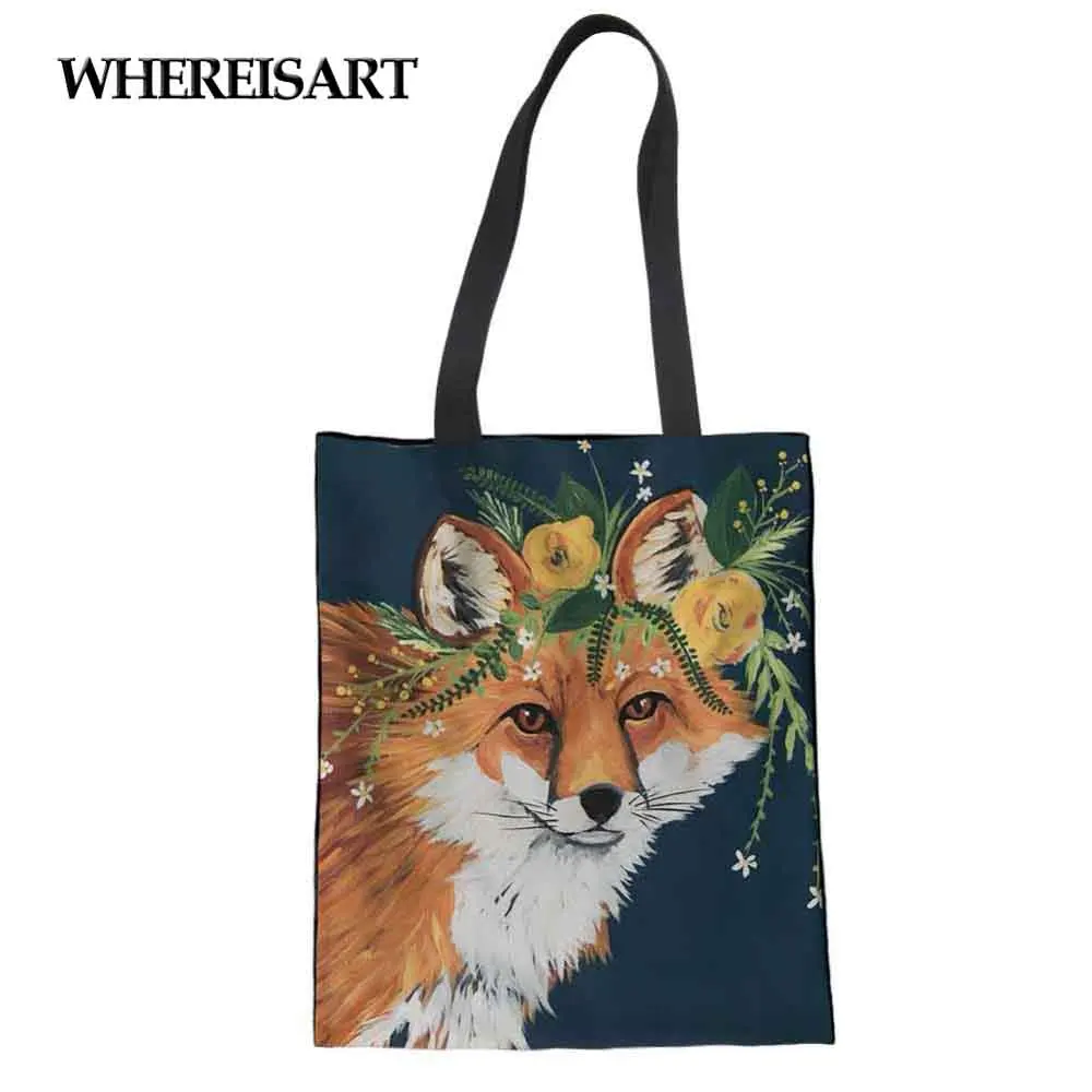 WHEREISART Top handle Bag Women Canvas Shopping Bag Funny Floral Fox Painting Print Drawing Tote Bag Girls Kids lunch bag
WHEREISART Top handle Bag Women Canvas Shopping Bag Funny Floral Fox Painting Print Drawing Tote Bag Girls Kids lunch bag