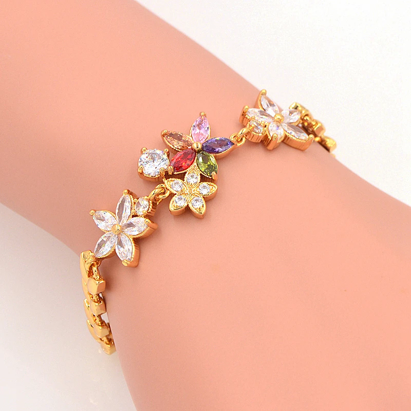 Fashion Women Gold Color Multicolor Zirconia CZ Stones Flower Charm Bracelet Jewelry
Fashion Women Gold Color Multicolor Zirconia CZ Stones Flower Charm Bracelet Jewelry