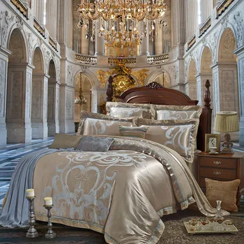 Golden Silver Luxury Satin Jacquard bedding sets Embroidery bed set double queen king size duvet cover bed sheet set pillowcase
Golden Silver Luxury Satin Jacquard bedding sets Embroidery bed set double queen king size duvet cover bed sheet set pillowcase