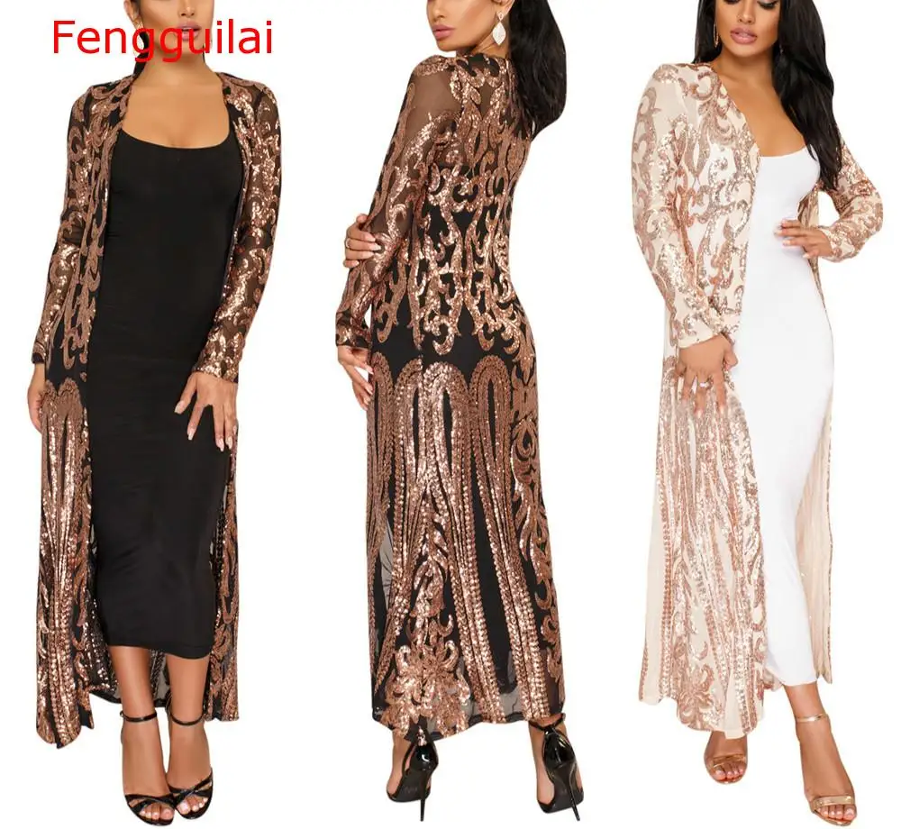 Fengguilai Women Sparkly Gold Sequin Jacket Sexy Open Front Long Coat Spring Autumn Casual Glitter Kimono Party Club Top Female
Fengguilai Women Sparkly Gold Sequin Jacket Sexy Open Front Long Coat Spring Autumn Casual Glitter Kimono Party Club Top Female