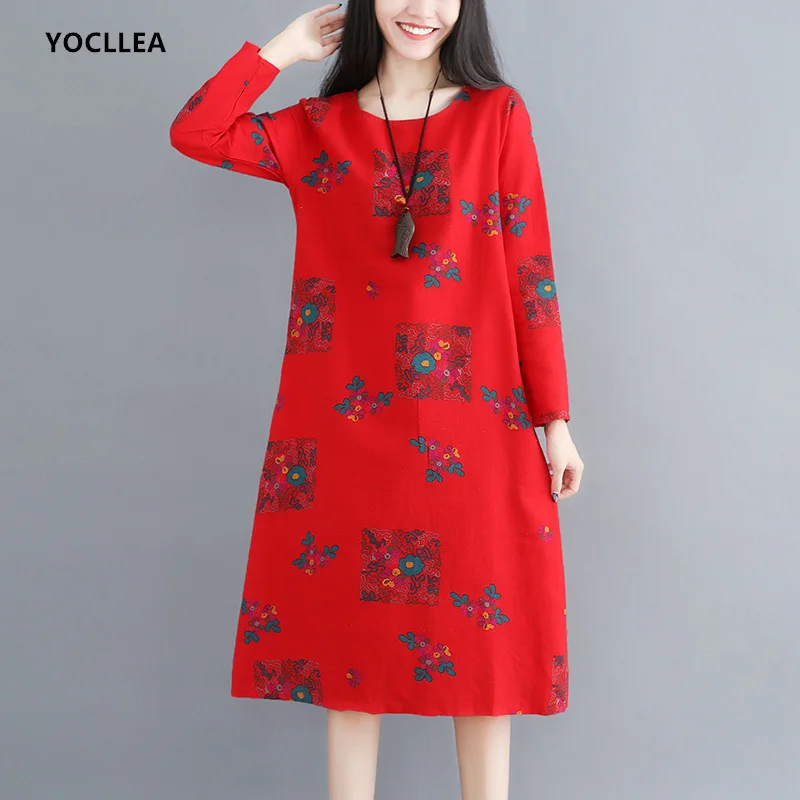 2019 Autumn Winter Women dress Female Vintage Print Long sleeve Cotton Linen Dress Loose Plus size Christmas Dresses Vestido
2019 Autumn Winter Women dress Female Vintage Print Long sleeve Cotton Linen Dress Loose Plus size Christmas Dresses Vestido