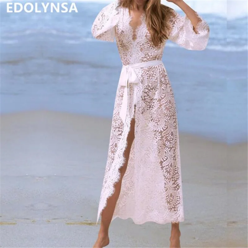Women Clothes 2019 Summer Beach Dress Tunic Sexy See Through White Lace Long Sleeve Belted Wrap Dress Robe De Plage Sarong N622
Women Clothes 2019 Summer Beach Dress Tunic Sexy See Through White Lace Long Sleeve Belted Wrap Dress Robe De Plage Sarong N622