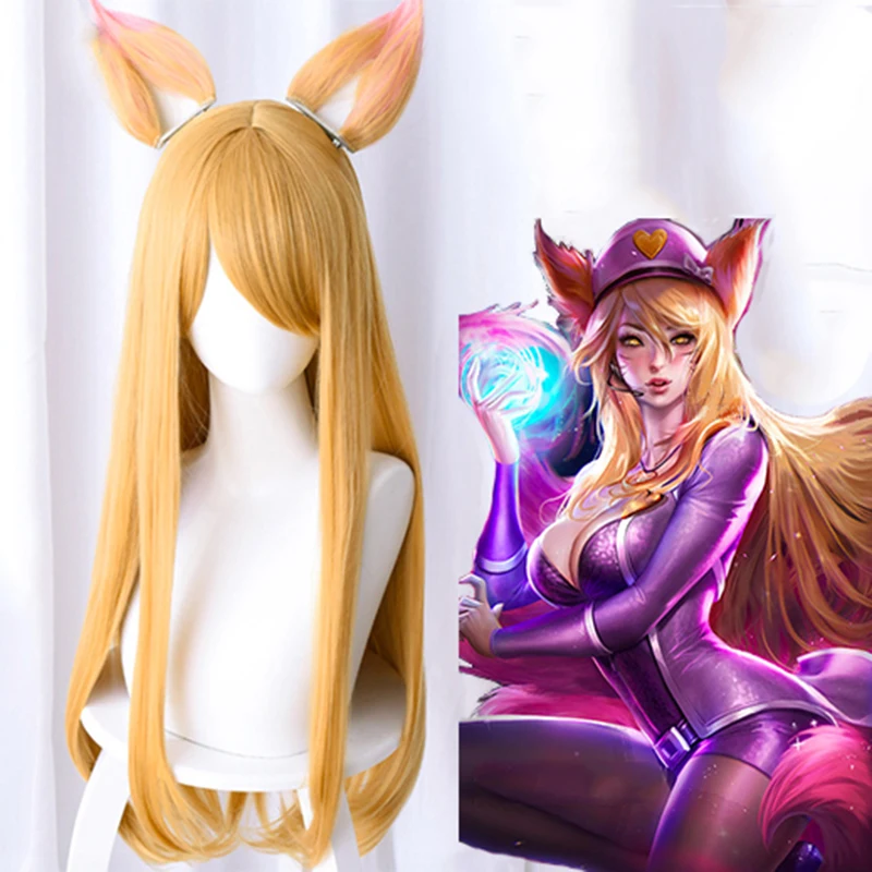 Парики для косплея LOL KDA Ahri новый стиль женские длинные волосы с лисой