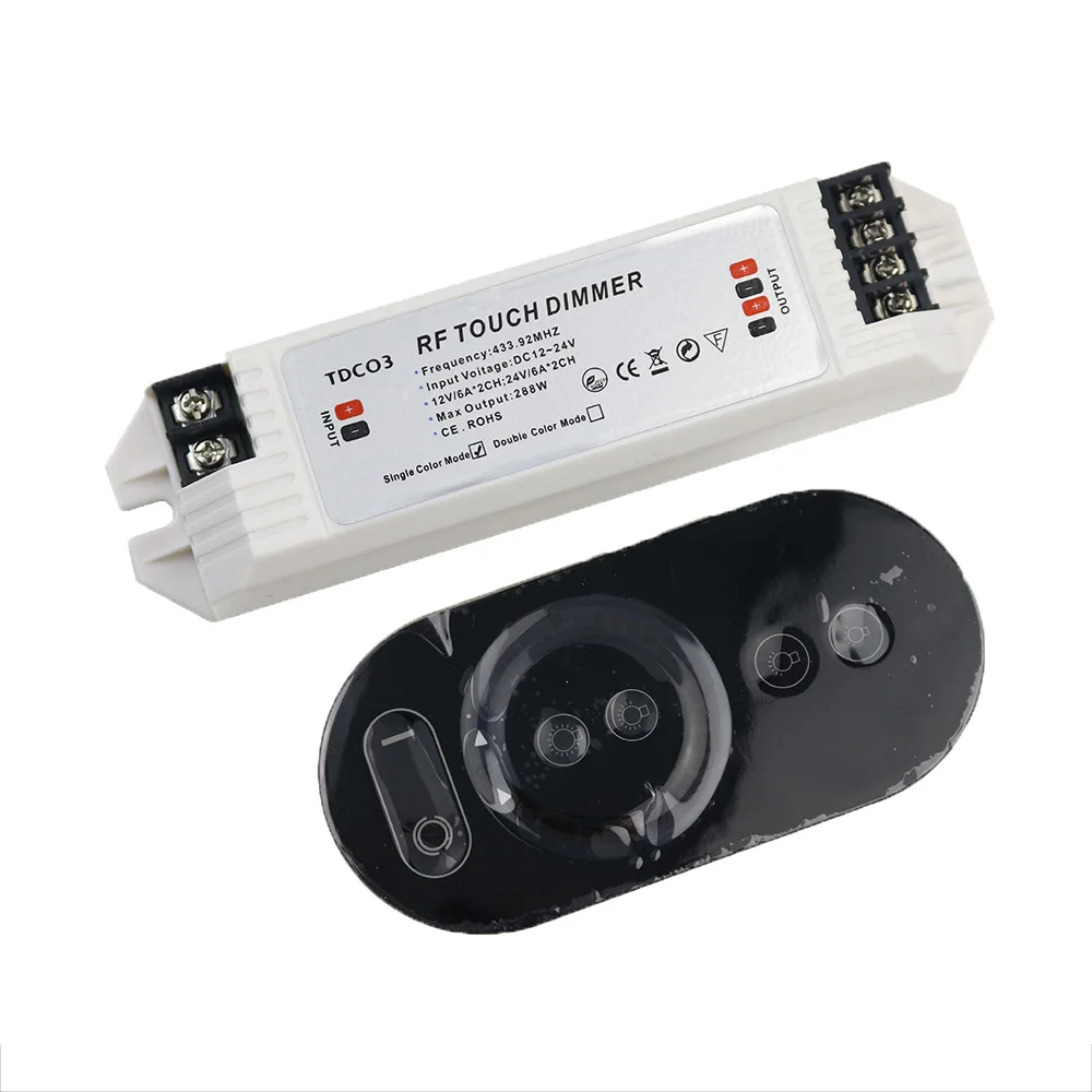 

RF Led Touch Dimmer DC12-24V MAX 288W 6A 2 Channels RF touch dimmer controller with remote For Single Color Led Light bulb