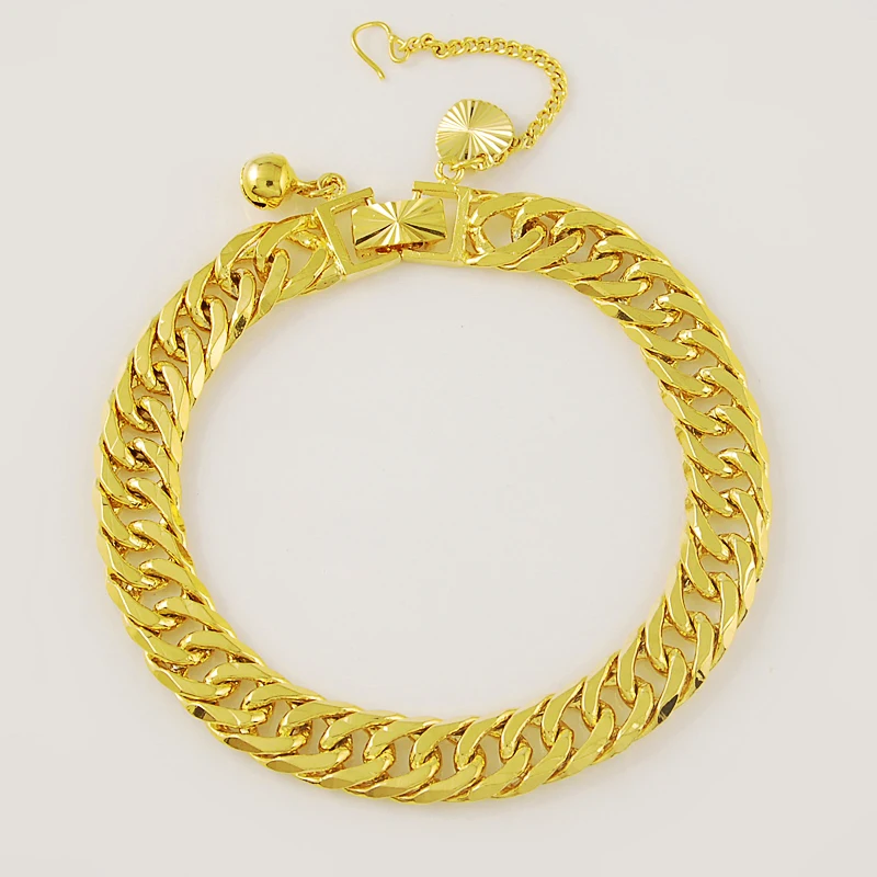 

24K Gold Plating Bracelet 20CM Curb Cuban Chain Yellow Gold Color Bracelets for Men Women Factory Price