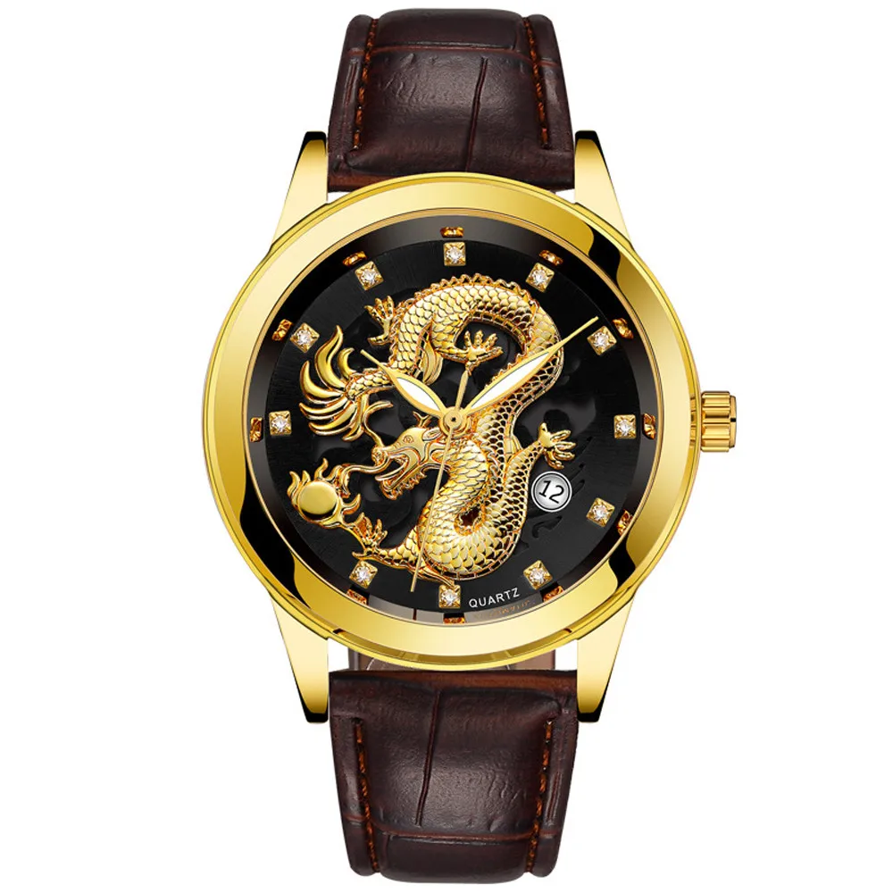 Quartz Watch Waterproof Mens Gold Dragon Sculpture Quartz Watch Luxury Men Leather Wristwatch Relogio Masculino Saat Gift N8
Quartz Watch Waterproof Mens Gold Dragon Sculpture Quartz Watch Luxury Men Leather Wristwatch Relogio Masculino Saat Gift N8