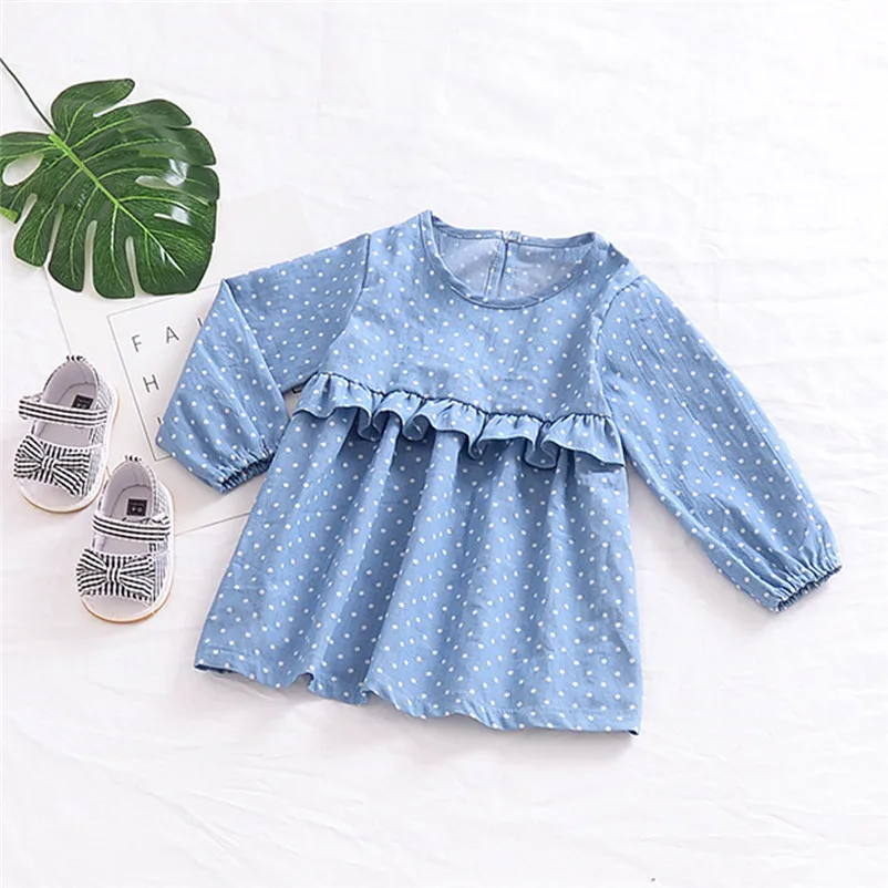 2018 New Blue Toddler Girl Kids Dress Solid Color Spring Summer Dresses Denim Dot Dress Ruffle Long Sleeve Dresses P5 
2018 New Blue Toddler Girl Kids Dress Solid Color Spring Summer Dresses Denim Dot Dress Ruffle Long Sleeve Dresses P5