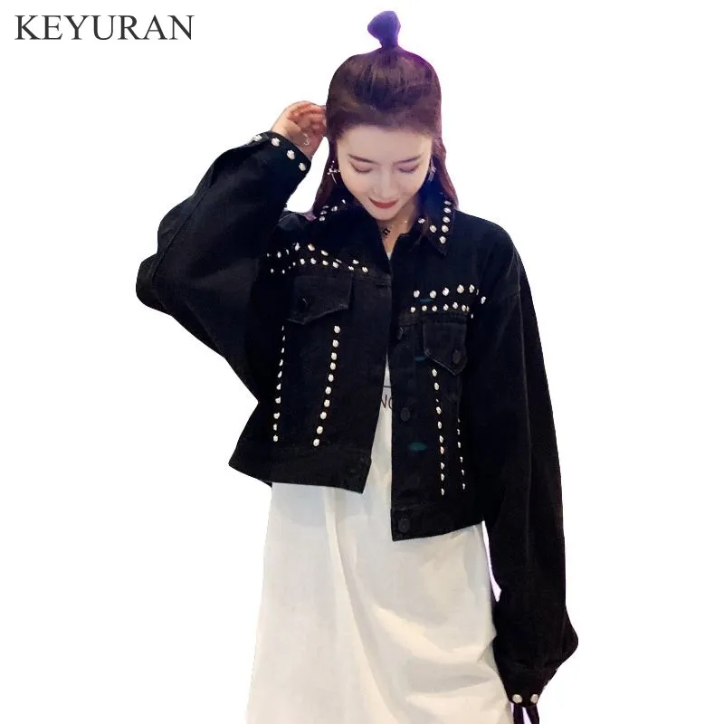 2019 Spring Autumn New Women's Harajuku Black Loose Denim Jacket Beaded Rivet Short Jeans Lapel Long Sleeve Basic Coats Outfit
2019 Spring Autumn New Women's Harajuku Black Loose Denim Jacket Beaded Rivet Short Jeans Lapel Long Sleeve Basic Coats Outfit
