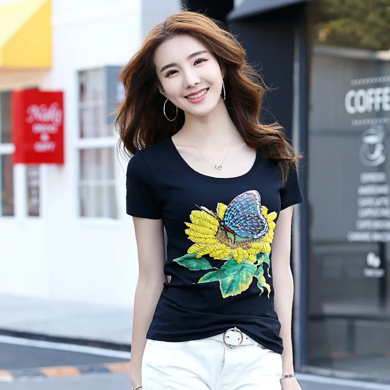 Summer Short sleeve Tops Tees O-Neck t shirt women Casual tshirt woman t-shirt Beading tee shirt femme camisetas mujer camiseta
Summer Short sleeve Tops Tees O-Neck t shirt women Casual tshirt woman t-shirt Beading tee shirt femme camisetas mujer camiseta