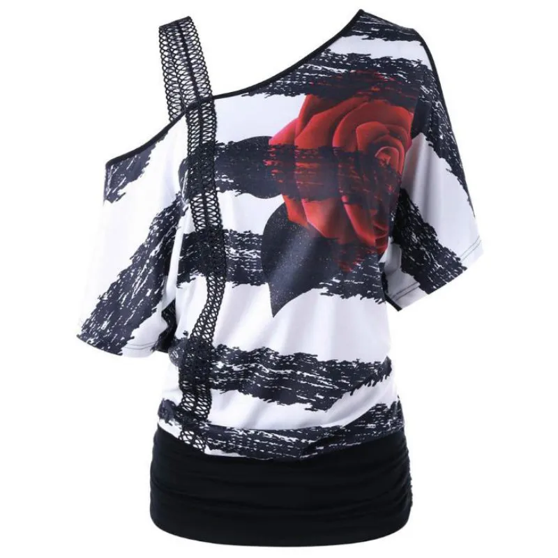 2018 Women Summer T Shirt Sexy Rose Printed Shoulder Lace Strap Tops Large T-Shirt Plus Size Tee Shirts
2018 Women Summer T Shirt Sexy Rose Printed Shoulder Lace Strap Tops Large T-Shirt Plus Size Tee Shirts
