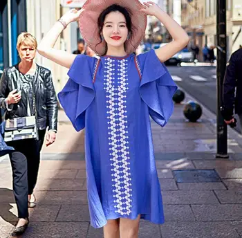 Blue Embroidery Ladies Dress Designer O Neck Ruffle Linen Dress Summer Women Runway Sundress Vestidos Robe Femme
Blue Embroidery Ladies Dress Designer O Neck Ruffle Linen Dress Summer Women Runway Sundress Vestidos Robe Femme