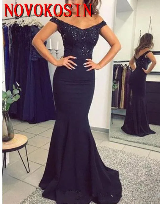 Navy Blue 2019 Mermaid Prom Dresses Off Shoulder Satin Sequined Beaded Lace Applique Sweep Train Zipper Back Long Evening Party
Navy Blue 2019 Mermaid Prom Dresses Off Shoulder Satin Sequined Beaded Lace Applique Sweep Train Zipper Back Long Evening Party