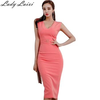 2019 Summer Solid Color Elegant office OL Work Wear Pencil Dress Women Sexy V-neck Sleeveless Slim Bodycon Vestidos
2019 Summer Solid Color Elegant office OL Work Wear Pencil Dress Women Sexy V-neck Sleeveless Slim Bodycon Vestidos