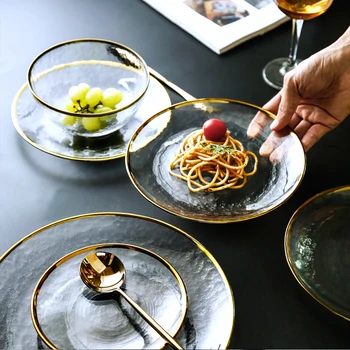 Nordic style gold rim glass dinner plate transparent Dessert bowl Western dish creative salad tray fruit plate dinnerware sets
Nordic style gold rim glass dinner plate transparent Dessert bowl Western dish creative salad tray fruit plate dinnerware sets