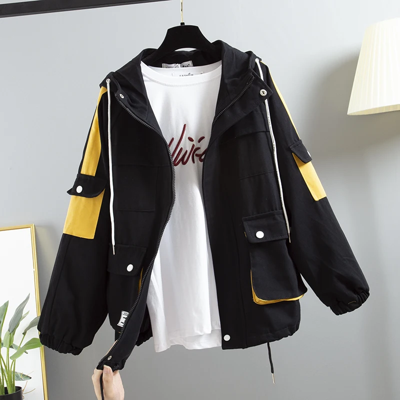 Spring Autumn Outerwear Coat Women Long Sleeve Casual Patchwork Oversize Loose Zipper Windbreaker Female Harajuku Hooded Jacket
Spring Autumn Outerwear Coat Women Long Sleeve Casual Patchwork Oversize Loose Zipper Windbreaker Female Harajuku Hooded Jacket