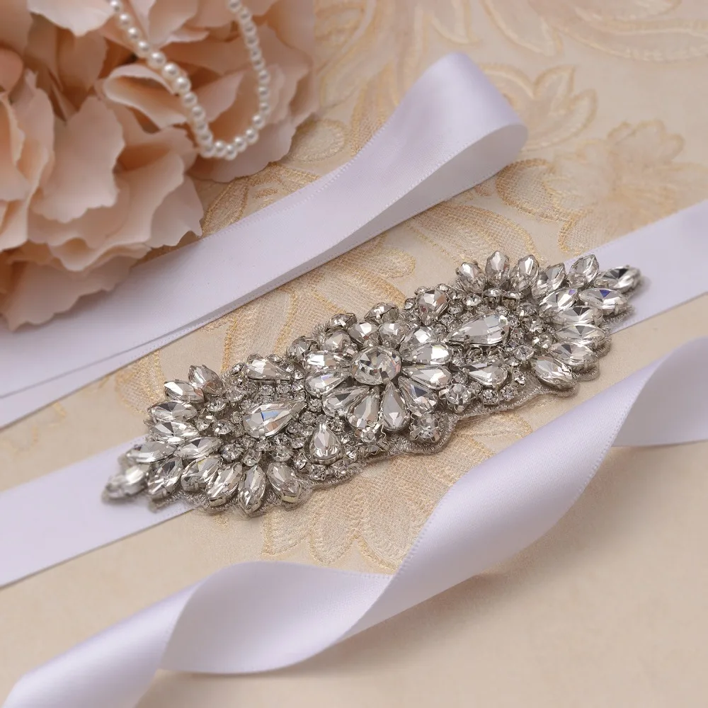 Фото yanstar Rhinestones Wedding Belt Crystal Flower Bridal Silver Diamond Dress Sash For Accessories XY887 | Свадьбы и торжества