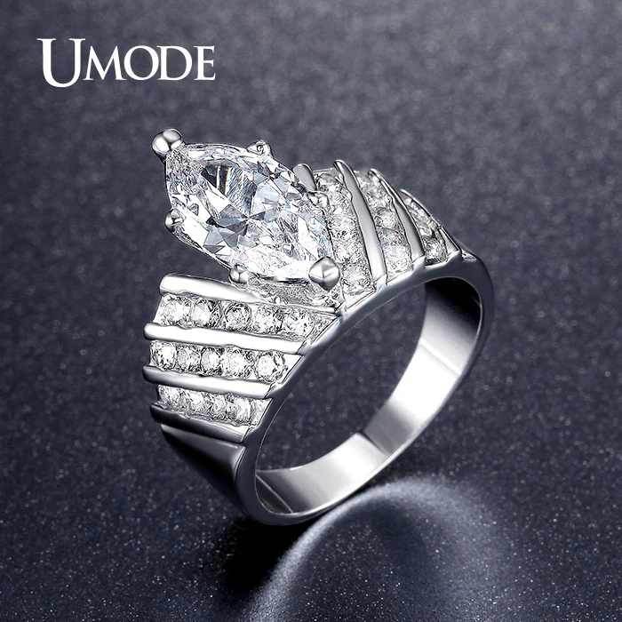 UMODE кольцо в форме короны Сверкающее 3ct огранка маркиза циркония обещающие кольца