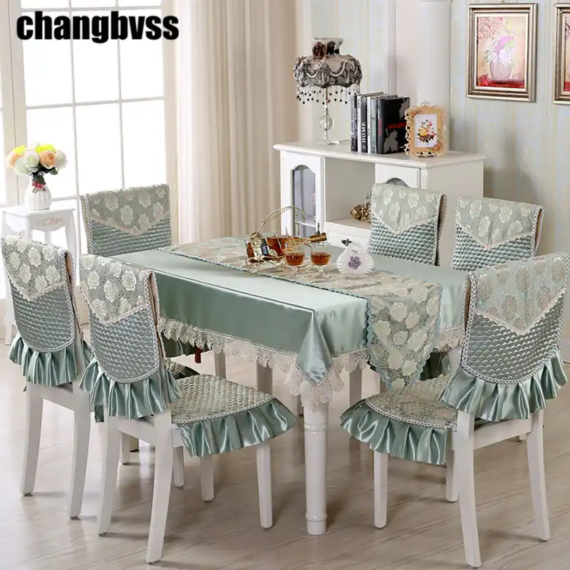 9pcs Set Embroidered Floral Table Cloth With Chair Covers Wedding