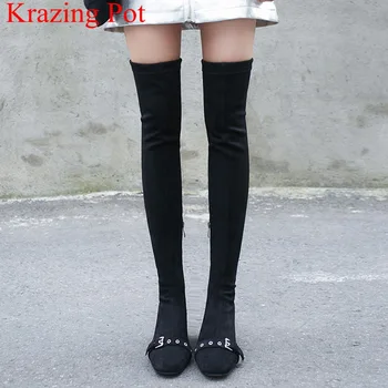 2018 new arrival big size square heel flock zipper buckle zipper thigh high boots solid elegant runway over-the-knee boots L52
2018 new arrival big size square heel flock zipper buckle zipper thigh high boots solid elegant runway over-the-knee boots L52