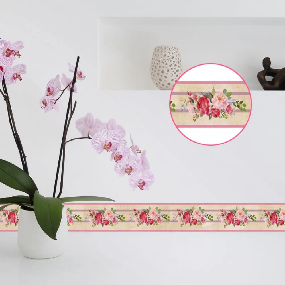 

Creative Self Adhesive Baseboard LivingRoom Wallpaper Bathroom Petro Warm Colors Floral Pattern Waistline Wall Stickers YX011