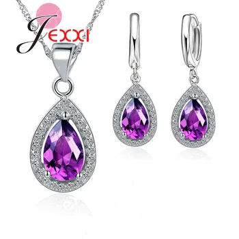 New Cubic Zirconia Jewelry Sets Water Drop Pendants & Necklaces Earring 925 Sterling Silver For Women Red Blue Purple CZ
New Cubic Zirconia Jewelry Sets Water Drop Pendants & Necklaces Earring 925 Sterling Silver For Women Red Blue Purple CZ