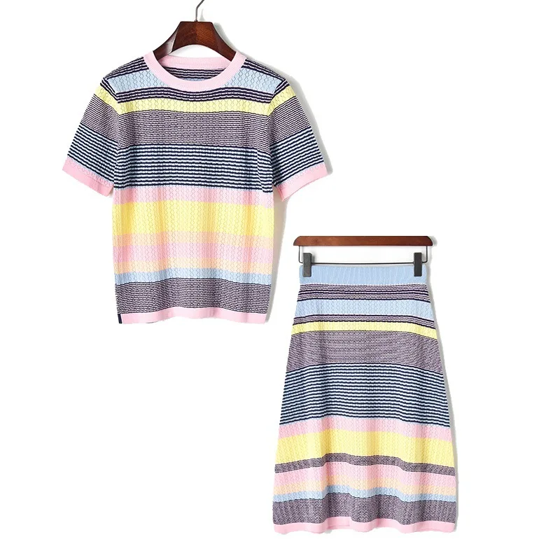 New Women 2 pieces Sets Striped T-shirt Aline Mini Skirt 2019 Summer Girl's Sweet Party Outfits Pullover Hollow Out Cool Cothes
New Women 2 pieces Sets Striped T-shirt Aline Mini Skirt 2019 Summer Girl's Sweet Party Outfits Pullover Hollow Out Cool Cothes