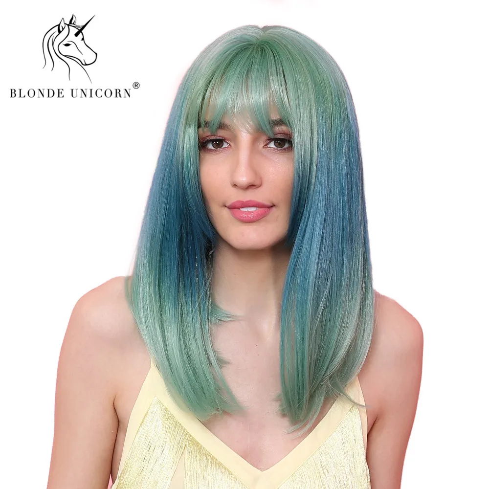 BLONDE UNICORN 16" Synthetic Wigs Mint Green Ombre Blue Long Straight Hair Wigs with Mid-part Thin Bangs Cosplay for Women
BLONDE UNICORN 16" Synthetic Wigs Mint Green Ombre Blue Long Straight Hair Wigs with Mid-part Thin Bangs Cosplay for Women
