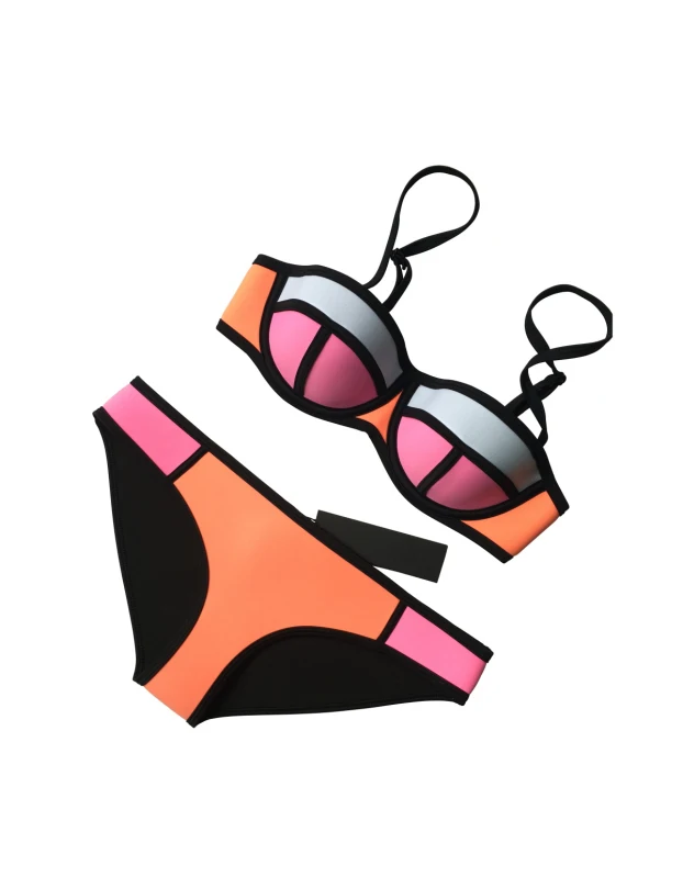 

MUXILOVE 2016 High Quality Color Conjoin PUSH UP Women Neoprene Bikini Set Swimwear Swimsuit Bathing Suit Biquini