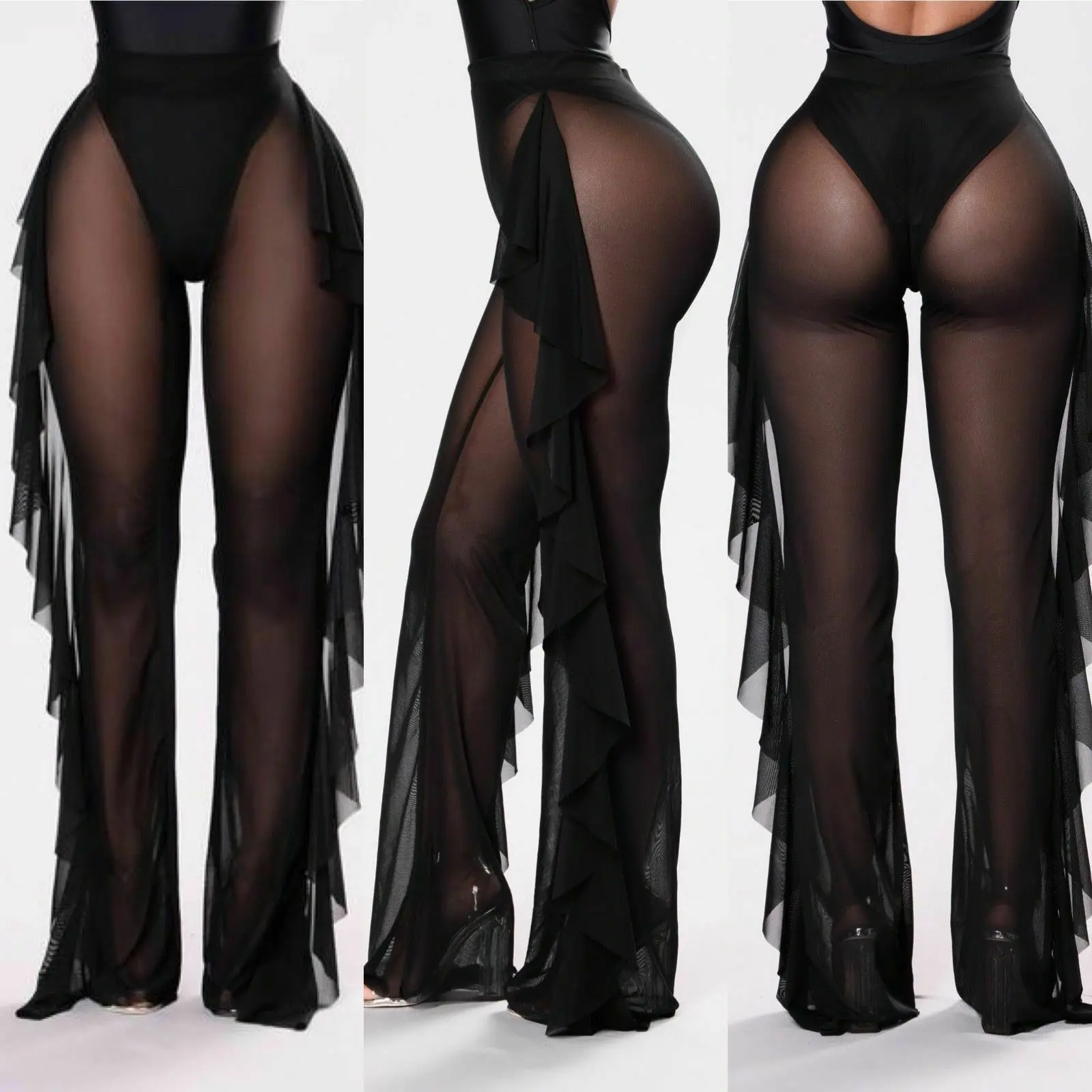 New Sexy Ruffle Women Beach Mesh Pants Sheer Wide Leg Pants Transparent See through Sea Holiday Cover Up Bikini Trouser
New Sexy Ruffle Women Beach Mesh Pants Sheer Wide Leg Pants Transparent See through Sea Holiday Cover Up Bikini Trouser