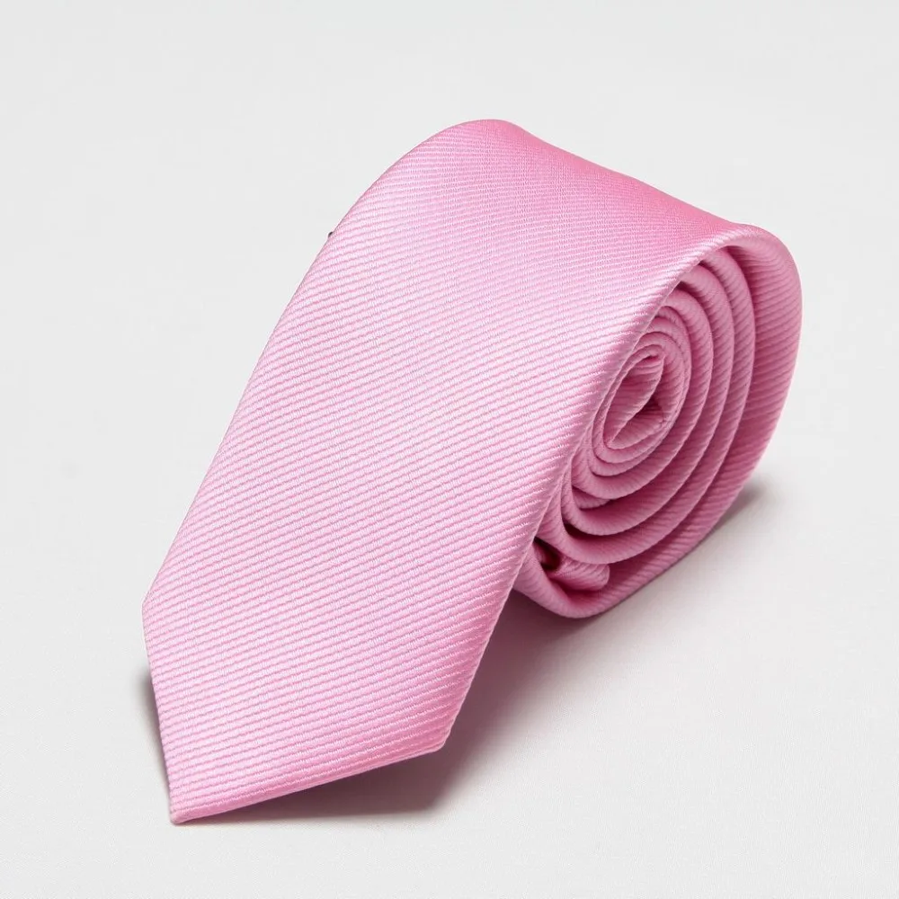 Image fashion solid polyester slim ties pink neck skinny ties for men 6cm width cravat