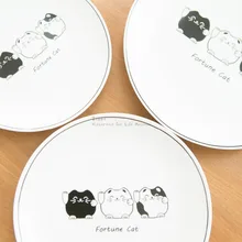 1Pcs KEYAMA beautifully cute white black cats breakfast flat plates Kitchen cutlery Tableware dishes New home decorative gifts