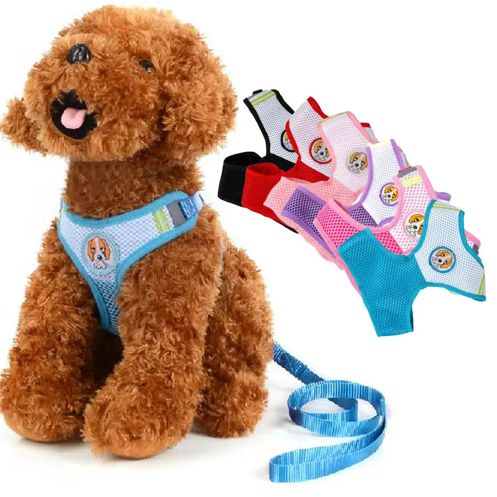 

Breathable Mesh Small Dog Harness Pet Puppy Harnesses and Leash Set Pink Red Blue Black For Chihuahua Teddy Yorkshire