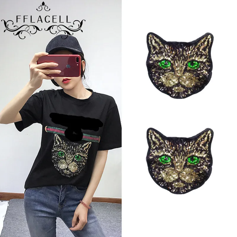 Фото FFLACELL Cat Sequins Patches DIY Sew On For Clothes Applique Clothing Decoration | Дом и сад