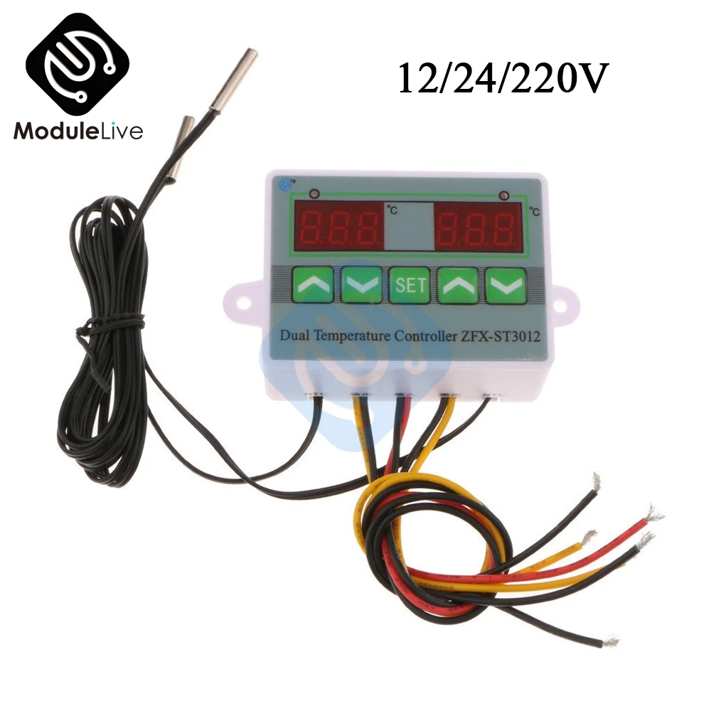 ZFX-ST3012 Dual Temperature Controller AC 220V 12V 24V LED Digital Thermostat Thermometer Sensor Control Meter with NTC sensor
ZFX-ST3012 Dual Temperature Controller AC 220V 12V 24V LED Digital Thermostat Thermometer Sensor Control Meter with NTC sensor