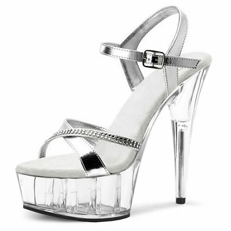 

Summer transparent sole, new sexy shoes high heel women's shoes, silver height 15 cm high heel dancing shoes