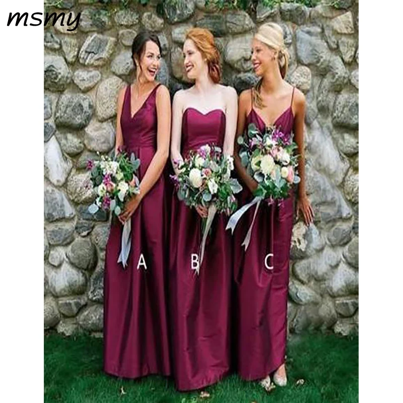 Элегантные трапециевидные платья подружки невесты без рукавов Mismatched бордовый