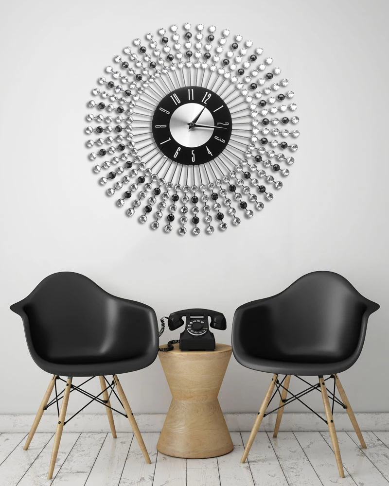 43CM Black Wall Clock Modern Art Wall Clock Sunburst Beaded Jeweled Quartz Wall Clock Home Decoration
43CM Black Wall Clock Modern Art Wall Clock Sunburst Beaded Jeweled Quartz Wall Clock Home Decoration