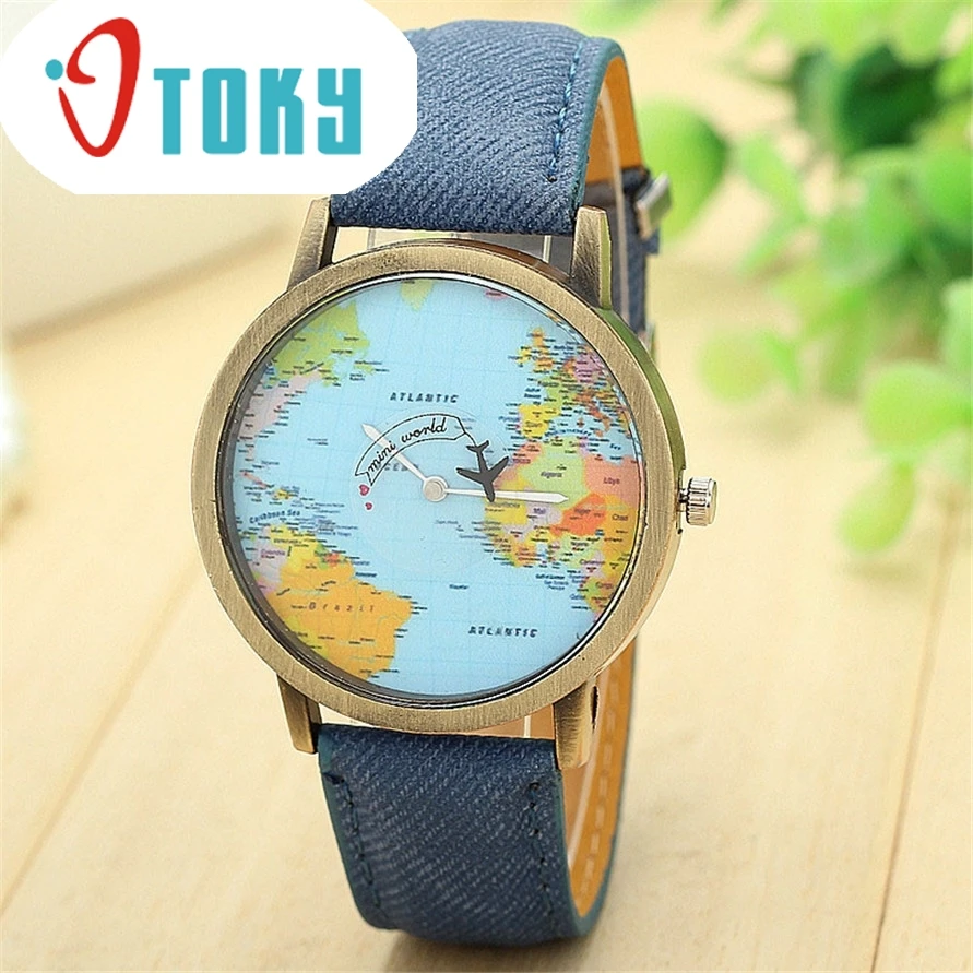 Часы OTOKY Willby Mini World Map мужские и женские часы в подарок синие 161223 Прямая