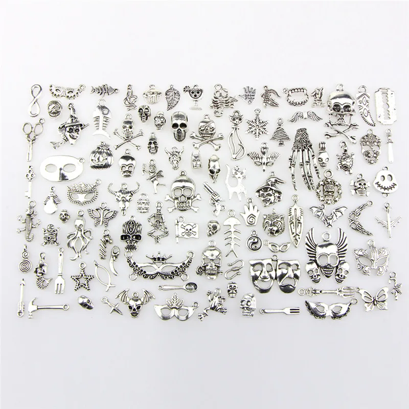 Wholesale 100 Pcs/Set Lots Tibetan Silver Mixed Styles Halloween Skull Charm Pendants DIY Jewelry for Necklace Bracelet
Wholesale 100 Pcs/Set Lots Tibetan Silver Mixed Styles Halloween Skull Charm Pendants DIY Jewelry for Necklace Bracelet