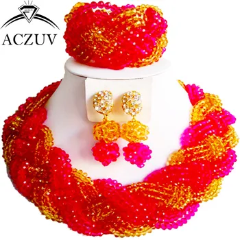 ACZUV Women African Beads Jewelry Set Hot Pink and Champagne Gold Crystal Nigerian Wedding Necklace A12R023
ACZUV Women African Beads Jewelry Set Hot Pink and Champagne Gold Crystal Nigerian Wedding Necklace A12R023