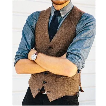 European and American men's suit vest brown wool herringbone pattern tweed vest slim men's suit vest
European and American men's suit vest brown wool herringbone pattern tweed vest slim men's suit vest