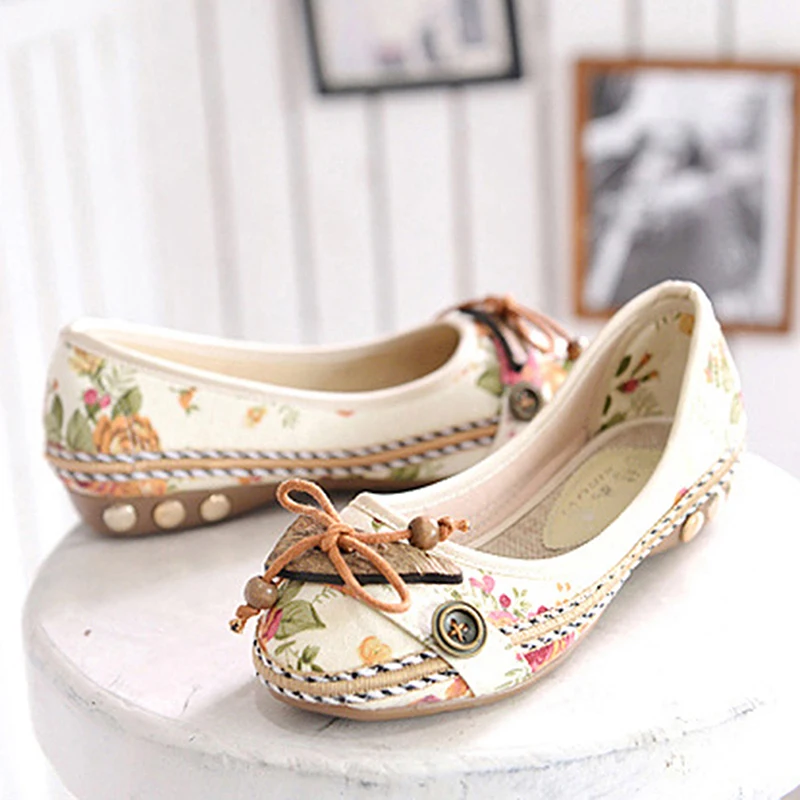 Vintage Moccasins Women Flats Flower Slip On Lace Up Loafers Shoes Comfortable Old Peking Ballerina Flat Sapato Feminino | Обувь