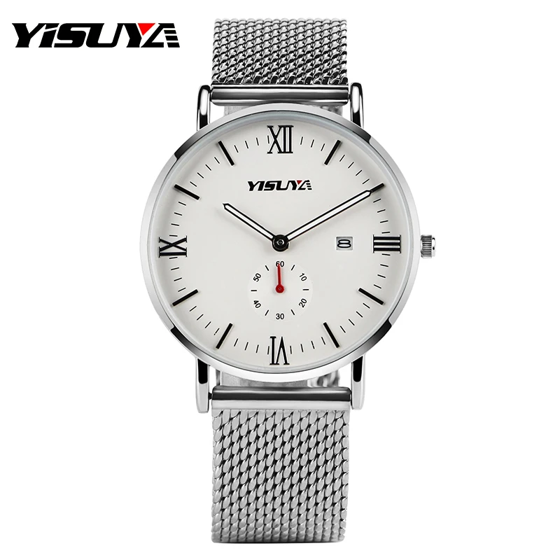 YISUYA Fashion Men Quartz Wristwatch Roman Numerial Date Display Silver Mesh Stainless Steel Watchband Dress Simple Mens Watch
YISUYA Fashion Men Quartz Wristwatch Roman Numerial Date Display Silver Mesh Stainless Steel Watchband Dress Simple Mens Watch