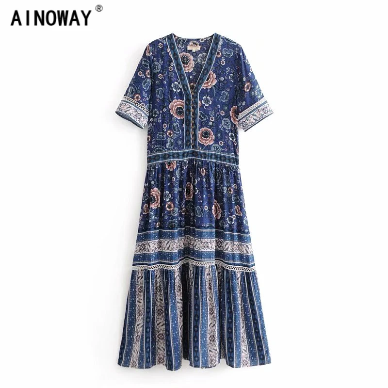 Vintage Chic women blue Floral print rayon Bohemian beach maxi dress Ladies V neck Tassel Summer pleated Boho dress vestidos
Vintage Chic women blue Floral print rayon Bohemian beach maxi dress Ladies V neck Tassel Summer pleated Boho dress vestidos