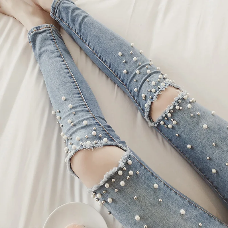 Women Slim Stretch Denim Jean Bodycon Beaded Hole pearl Slim Jeans Pants Bandage Skinny Push Up Jeans Woman
Women Slim Stretch Denim Jean Bodycon Beaded Hole pearl Slim Jeans Pants Bandage Skinny Push Up Jeans Woman