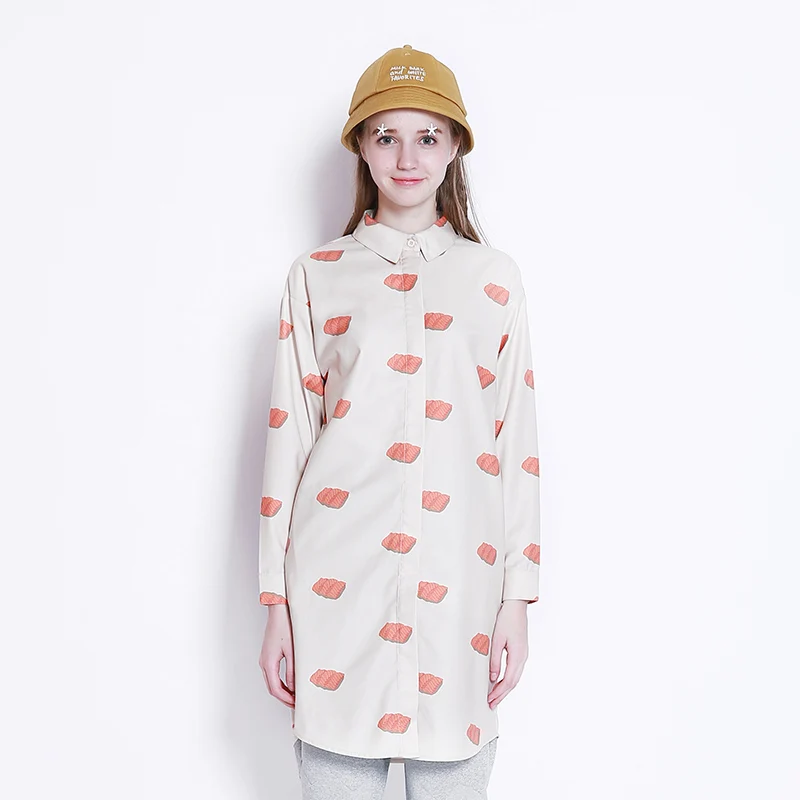 Autumn New Women Long Shirt Dress Loose Casual Long Sleeve Female Cotton Blouses Top Cute Sushi Print Spring 2017 Patch Design
Autumn New Women Long Shirt Dress Loose Casual Long Sleeve Female Cotton Blouses Top Cute Sushi Print Spring 2017 Patch Design