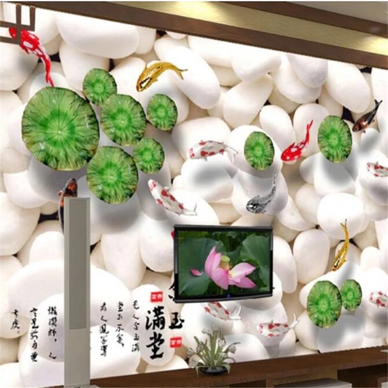 beibehang Custom wallpaper 3d photo mural pebbles lotus leaf koi gold jade full house ceramic embossed TV background wall paper
beibehang Custom wallpaper 3d photo mural pebbles lotus leaf koi gold jade full house ceramic embossed TV background wall paper